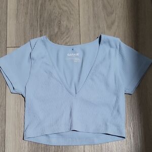 Garage Sky Blue Ribbed V-Neck Crop Top